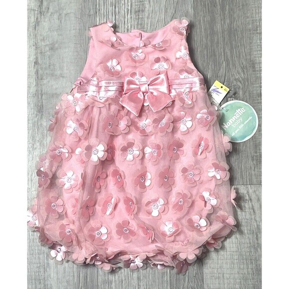 Nanette Baby Infant Girls Pink Romper Flowers Size 18M NWT - Picture 1 of 6